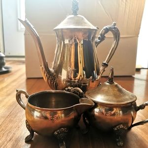 Sterling silver teapot set with cream & sugar dish